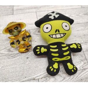 Skeleton Pirate Plush and Plastic Figurine Toy Halloween Lot